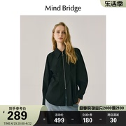 mbmindbridge百家好黑色，设计感上衣收腰长袖衬衫，春季女拉链衬衣
