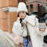 学院风娃娃领棉服女冬季韩版宽松短款加厚小个子棉袄外套