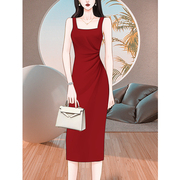 高级感质感红色吊带，连衣裙夏季2024女装气质职场礼服背心长裙