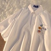 日系短袖衬衫男夏季青少年宽松休闲CityBoy白色半袖薄款情侣外套