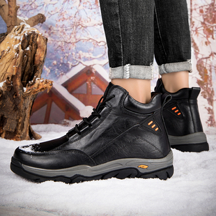 冬季雪地靴男款真皮，短筒厚底防滑户外休闲登山鞋加绒保暖男士棉鞋