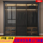 黑色钢化透明玻璃门衣柜推拉门茶色，壁柜门定制极窄简移门衣橱滑动
