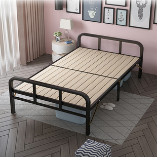 折叠床午休单人床实木床板1.2米简易双人铁架，家用小床硬板加固1米