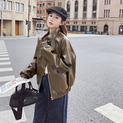 美式复古vintage大码皮衣，外套女秋2023时髦洋气，休闲夹克上衣
