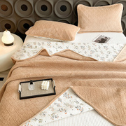 冬季棉加绒床盖三件套纯色夹棉绗缝榻榻米垫子冬季加厚绒毯炕床单