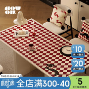 龙年红色格子复古风餐桌垫喜庆防水防油皮革书桌软垫可定制