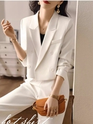 白色双排扣小西装通勤套装女2024春季职业长袖西服西裤两件套