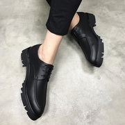 潮流厚底英伦男士松糕皮鞋，黑色青年休闲鞋子，韩版内增高6cm男鞋