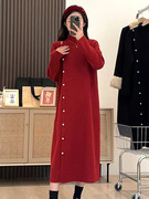圣诞新年红色针织连衣裙冬法式气质，打底毛衣裙(毛衣裙，)高级感内搭长裙