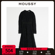 moussy奥莱 2023早秋法式复古优雅风长袖蕾丝连衣裙010EA230-7370