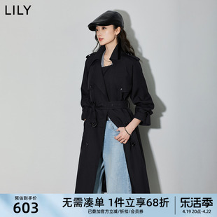 lily2024春女装复古双排扣气质英伦风衣显瘦腰带长款风衣外套