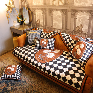 轻奢复古沙发垫美式四季通用防滑时尚沙发巾套菱形，格百搭沙发坐垫