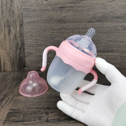 婴儿防胀气防摔硅胶奶瓶160ml带手柄吸管宝宝喂奶广口径母乳质感