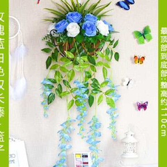 创意仿真花套装客厅壁挂花壁挂吊篮玫瑰假花植物墙壁阳台装饰花j.