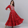 印度女装纯棉连衣裙刺绣，大摆舞蹈裙a字长裙，收腰显瘦红色9084