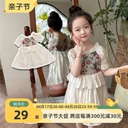 韩系童装24夏季女童，新中式国风刺绣，花朵连衣裙女孩温柔公主裙