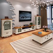 美式地中海电视柜茶几组合套装，小户型客厅实木家具，田园风格电视柜