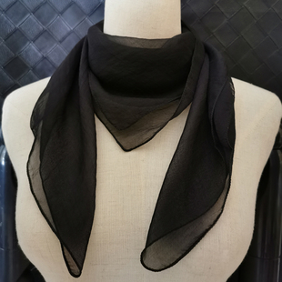 春秋黑色丝巾女夏季小方巾，70x70纯色时尚洋气百搭正方形装饰围巾