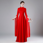 红色走秀旗袍年轻款舞台演出服，大合唱礼服女长裙中国风连衣裙