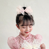 粉色网纱蕾丝蝴蝶结发夹后脑勺儿童顶夹发卡洋气可爱小女孩头饰