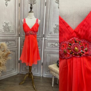 l码，橘红色雪纺短裙礼服，0217a