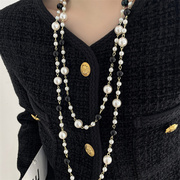 长款黑白珍珠项链女秋冬毛衣链2023妈妈，款轻奢小众高级感