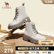 骆驼女鞋2023年冬季靴子真皮，厚底粗跟英伦，风机车短靴女马丁靴