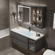 现代简约智能浴室柜，玻璃门卫生间洗手盆实木洗脸盆，陶瓷一体盆组合