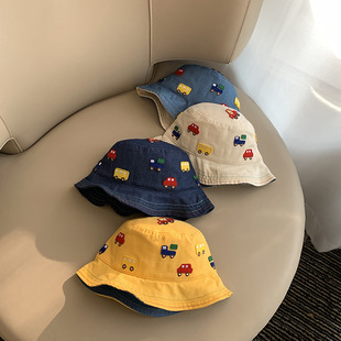 croal小汽车牛仔盆帽儿童渔夫帽，夏季男女童遮阳帽，小孩太阳盆帽子
