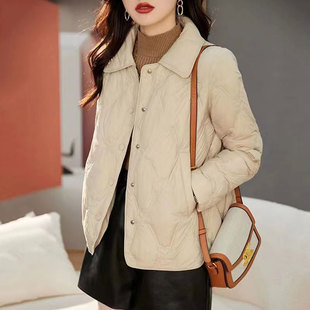 轻薄棉服女韩版中年短款小个子冬季外套，修身显瘦棉服时尚洋气翻领