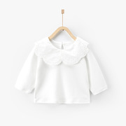 宝宝打底衫婴幼儿翻领衣服，纯白色上衣棉长袖娃娃，领t恤女童童装萌