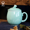 瓯江龙泉青瓷茶杯陶瓷水杯办公室，茶杯带盖绿茶，杯子泡茶杯单杯茶具