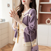 秋季2023紫色针织毛衣开衫外套女高级感外搭长袖小香风春秋女