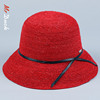 mrduck进口拉菲草帽女红色帽子，沙滩防晒太阳帽，可折叠拉菲草遮阳帽