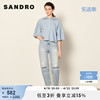 SANDRO Outlet女装春季法式气质蕾丝蓝色中袖衬衫上衣SFPTO00498