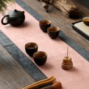 茶席防水麂皮绒茶桌布日式禅意，桌布简约棉麻布艺，家用茶道长方桌旗