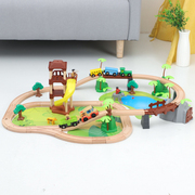 儿童木制电动火车轨道车玩具男孩益智小火车木质套装拼装玩具车