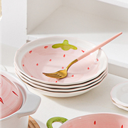 可爱草莓陶瓷盘子菜盘家用8英寸菜碟子餐盘高颜值深盘子餐具套装
