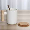 带勺盖陶瓷马克杯情侣logo定制木柄杯子家用办公室喝水咖啡牛奶杯