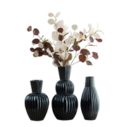 陶瓷台面花瓶欧式客厅插花摆件，古典简约创意黑色几何干花花器装饰