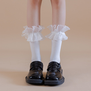 蕾丝花边袜子女长筒袜日系可爱黑色，jk小腿袜洛丽塔，白色公主高筒袜(高筒袜)