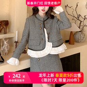 oktw小香风短裙套装女2023秋冬法式双排，扣外套半身裙两件套