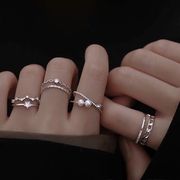 S925纯银珍珠戒指女小众设计个性简约指环冷淡风开口可调节食指戒