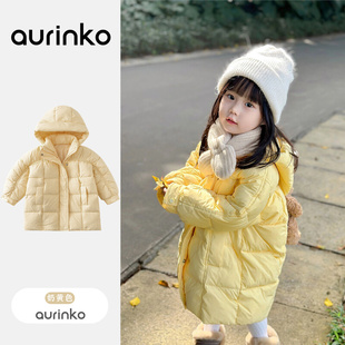 冬季韩版童装女宝轻薄羽绒服女童洋气中长款外套，女孩冬装加厚衣服