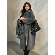 灰色双面羊绒大衣女2023秋冬季小个子高级感中长款羊毛呢外套