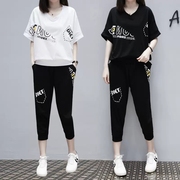 运动套装女夏季2023女装韩版宽松短袖七分裤大码运动服两件套