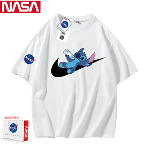 NASA联名史迪仔短袖T恤男女情侣夏季纯棉潮流半袖宽松上衣服
