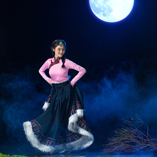 新藏族(新藏族)舞蹈演出服藏式半身裙，艺考训练服广场，舞表演服民族风大摆裙