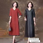 阔太太真丝香云纱连衣裙女2025年春夏新款高端桑蚕丝大码妈妈裙子