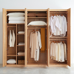 小七的木头实木衣柜现代简约柜子橡木五门收纳柜挂衣柜大衣柜